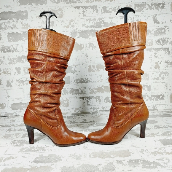 Boutique Brown Buckle Almond Toe Fall Knee High Slouch Heeled Boots C390 - Picture 7 of 14